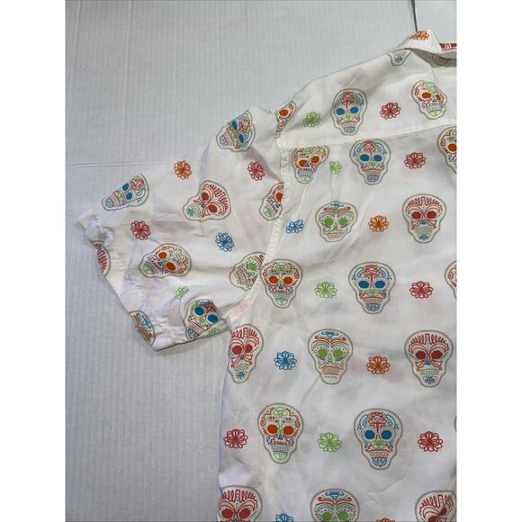 Vans Shirt Mens Large White Multicolor Skulls Dia De Los Muertos Cotton Skater - Picture 11 of 13